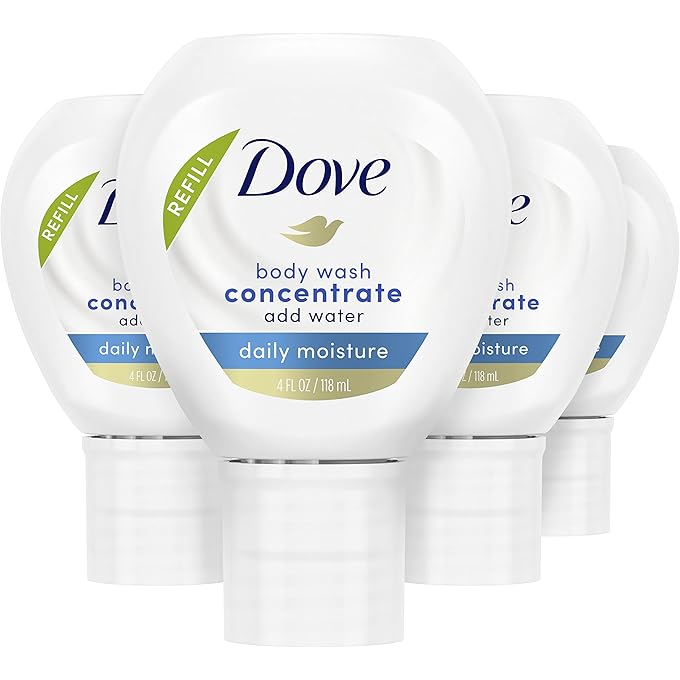 Dove Concentrate Refill for Instantly Soft Skin and Lasting Nourishment Daily Moisture Refill for use Reusable Bottle 4 fl oz (makes 16 fl oz of Body Wash) 4 count - Image 1